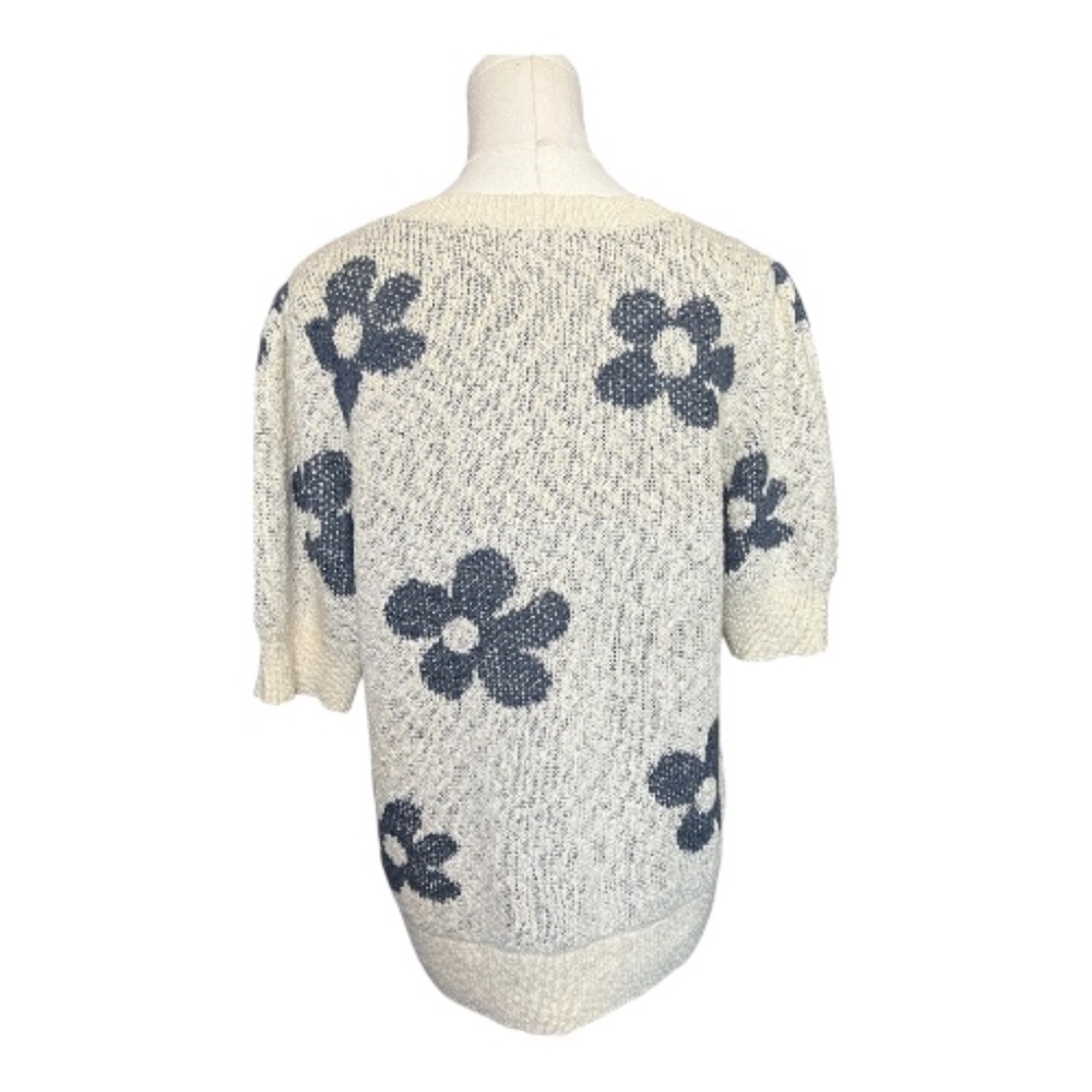 EUC Sonoma cream puff-sleeve sweater with blue flowers | sz L - Picture 5 of 8